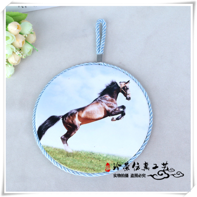 Ceramic Heat Proof Mat Running Horse round Fan Table Mat Decorative Wall Hangings