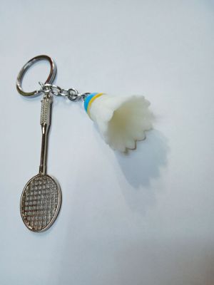 Alloy badminton racket with resin badminton key ring.