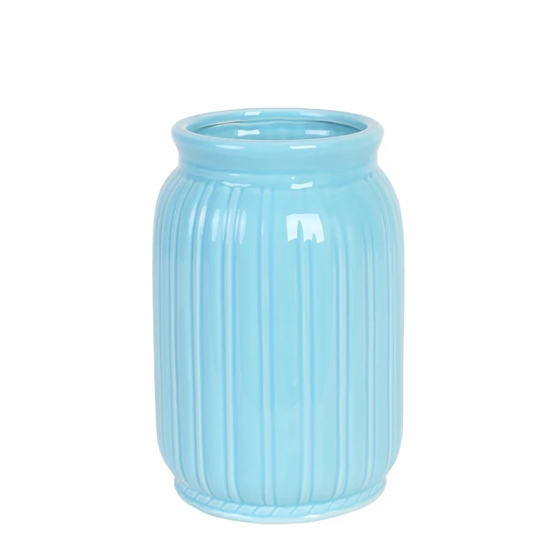 陶瓷花瓶白瓷陶罐竖条现代亮面防水收口