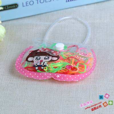 Rimless cartoon small portable bag with disposable children's colored plastic rubber band