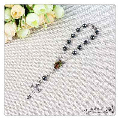 Black stones, nine word needle cross religious Jesus Bead Bracelet