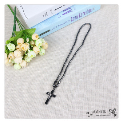 Black gallstone gallstone 4 per cent of Ancient Christian iron beads pendant Cross Necklace anti fatigue anti radiation