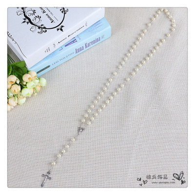 Pearl beads nine word needle cross necklace Necklace Christian religious accessories