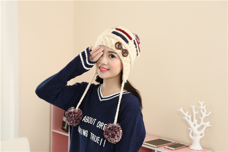 冬天针织双层夹色女款时装护耳帽包头帽