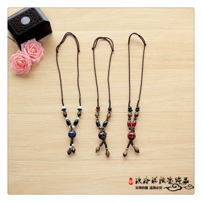 A long paragraph sweater chain buckle female Pendant Gift crystal beads folk style jewelry