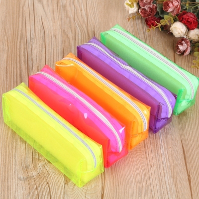 Candy-colored fluorescent transparent pencil bag simple Korean stationery student exam pencil case.