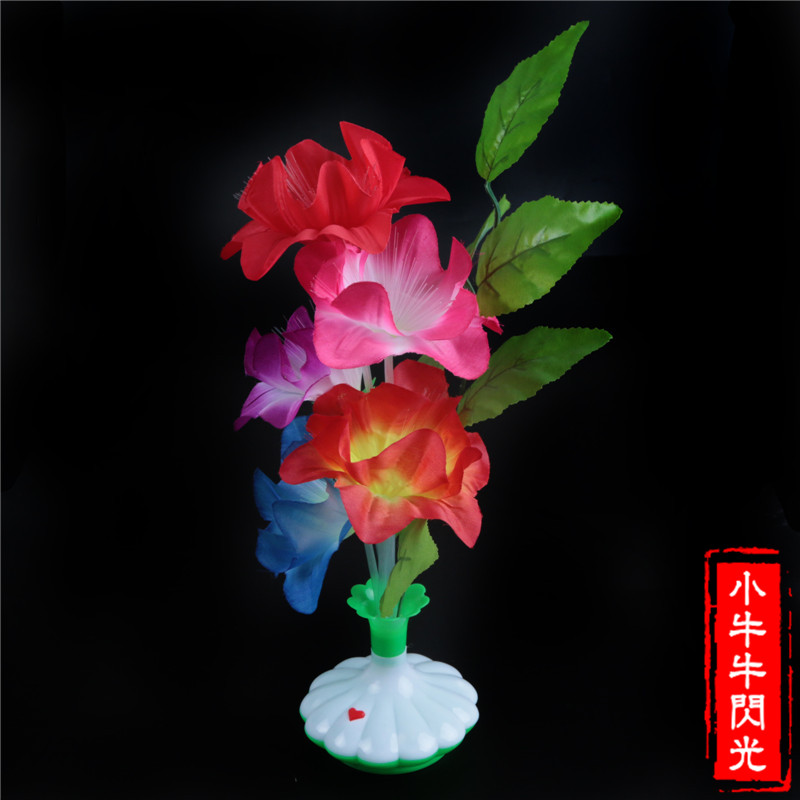 七彩发光地摊热销产品 新款玫瑰花喇叭花瓶光纤花束小夜灯