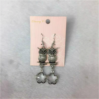 Fashion cute owl quality crystal flower earrings