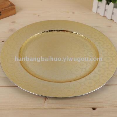 Factory Direct Sales Electroplating Plate Wedding Banquet Decorative Plates Plastic Western Tray round Plate