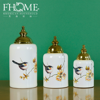 Home Furnishing / white flower crafts storage tank Jinding (small) / high temperature ceramic decoration