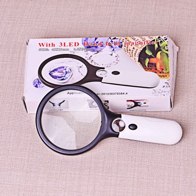 Hand-held dual lens magnifier with light source dual light spell color hd reading magnifier 6902