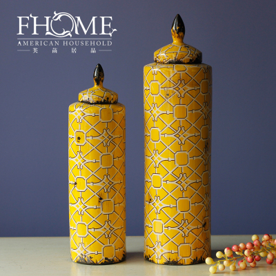 European and American-style retro geometric ceramic hand-painted yellow canister storage ornament gift s
