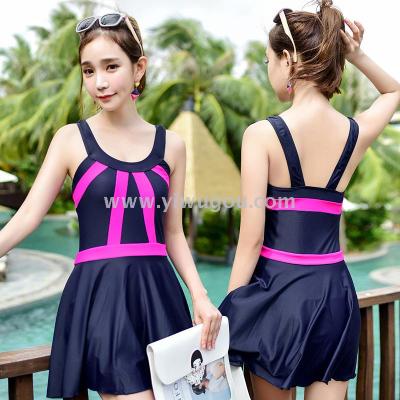 2017 women's swimsuit small chest slim skirt cover belly boxer swimsuit Siamese swimsuit