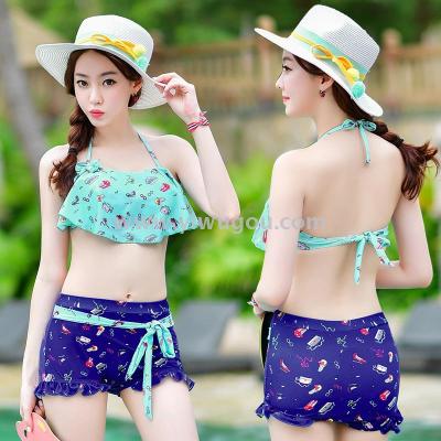 The new small chest navel gather split skirt sexy slim fashion hot swimsuit