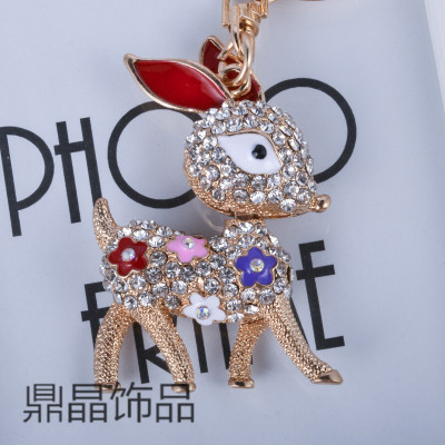 Creative cartoon cute fawn custom gift Jeweled diamond metal car key bag Pendant