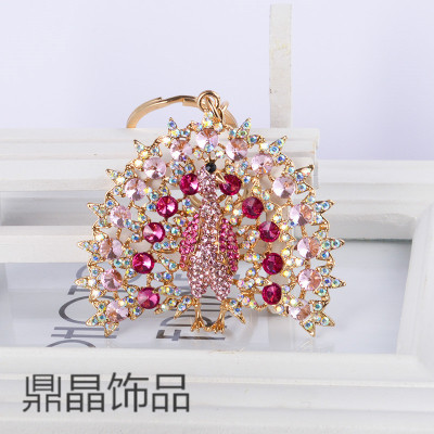 Creative animation peacock car KEYCHAIN GIFT diamond metal hanging bag can be customized accessories