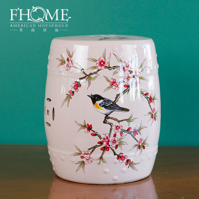 American Pastoral hand-painted ceramic peach Fangfei decoration Home Furnishing snare drum stool stool