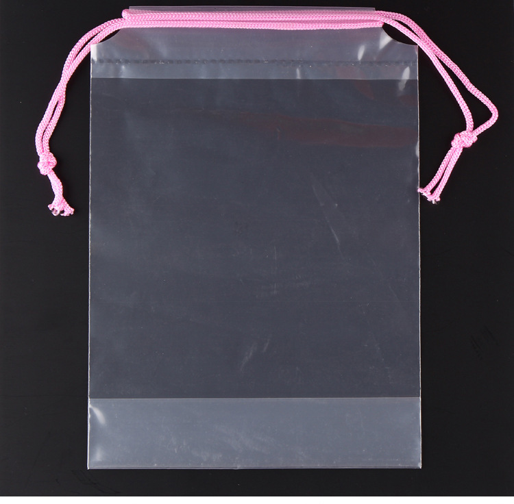 定制logo店名抽绳袋透明PE穿绳袋塑料包装袋旅行收纳袋束口袋子厂