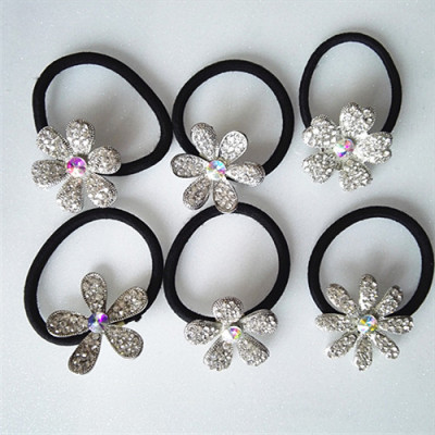 Fashion Rhinestone Hair rope elastic metallic flower ring