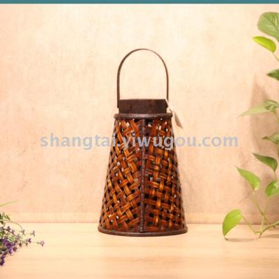 Southeast Asian Style Handmade Bamboo and Wood Woven Lantern Candlestick LK-043
