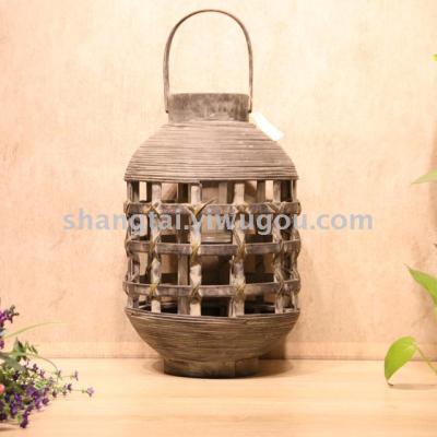 Southeast Asian Style Handmade Bamboo and Wood Woven Lantern Candlestick LK-036
