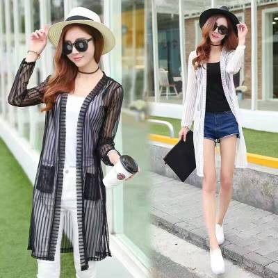 Sunscreen clothing chiffon shirt cardigan sweater. Air conditioning in the long coat striped long sleeved shawl female