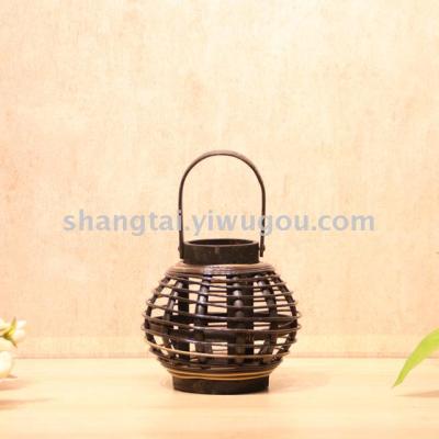 Southeast Asian Style Handmade Bamboo and Wood Woven Lantern Candlestick X00247