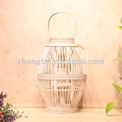 Southeast Asian Style Handmade Bamboo and Wood Woven Lantern Candlestick LK-049