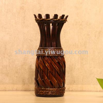 Chinese Retro Southeast Asian Style Handmade Bamboo Woven Vase Flower Flower Container X00290a