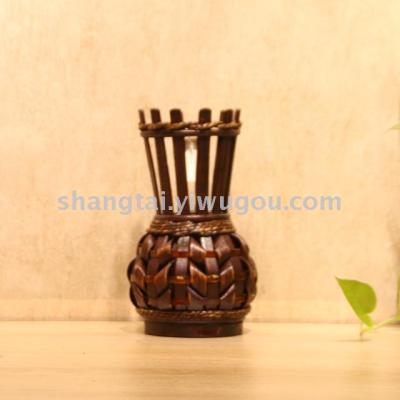 Chinese Retro Southeast Asian Style Handmade Bamboo Woven Vase Flower Flower Container X00281a
