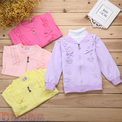 Yiwu purchase 2017 new girls button shirt lapel comfortable fake decorative long sleeves jacket children's clothing