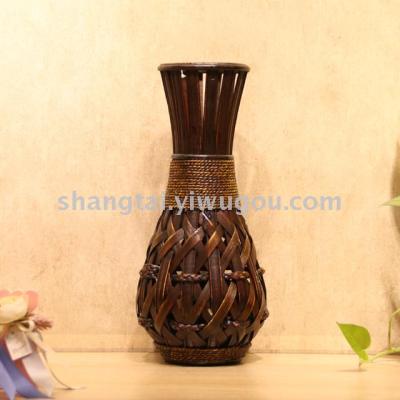 Chinese Retro Southeast Asian Style Handmade Bamboo Woven Vase Flower Flower Container X00286