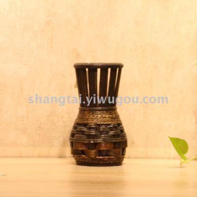 Chinese Retro Southeast Asian Style Handmade Bamboo Woven Vase Flower Flower Container X00302