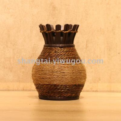Chinese Retro Southeast Asian Style Handmade Bamboo Woven Vase Flower Flower Container 09-16011