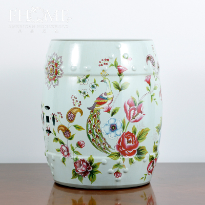 American Pastoral hand-painted national ceramic decoration Home Furnishing peacock bass drum drum stool