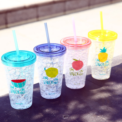 The 2017 summer creative Straw cup lovely fruit juice ice cold drinks zero with plastic cup lovers