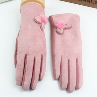 New suede Brown Velvet Touch screen full finger gloves manufacturers fox fur gloves