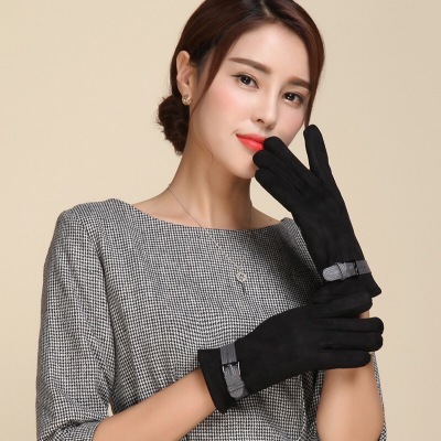 Ms. suede refers to all the small butterfly knot touch Gloves New Trade gloves
