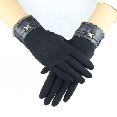 The new lady down fabric hasp Pikou warm fashion gloves