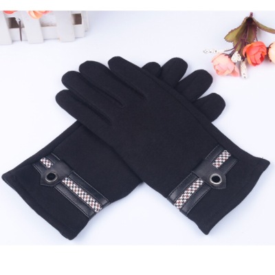New men's touch screen all-match Velcro velvet gloves leather gloves gentleman