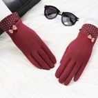 Ms. small Plaid Bow piece full finger gloves down velvet gloves