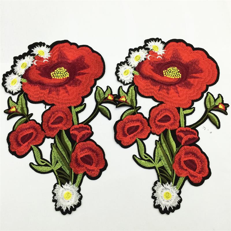 全新服装辅料进口机刺绣玫瑰花布贴六色线绣贴