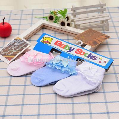 Junnan new three pairs of one card lace socks applique children's socks baby hose