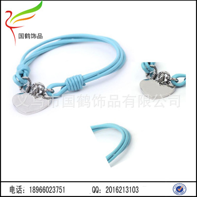 Heart pendant custom logo alloy bracelet PU leather hand woven Bracelet