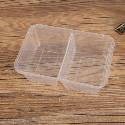 750 Double-Grid Box Disposable Lunch Box to-Go Box Transparent Takeaway Lunch Box Fast Food Box