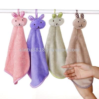 Bunny Cartoon Hand Towel Hanging Cute Smiley Coral Velvet Hand Towel Towel Cloth Dishcloth