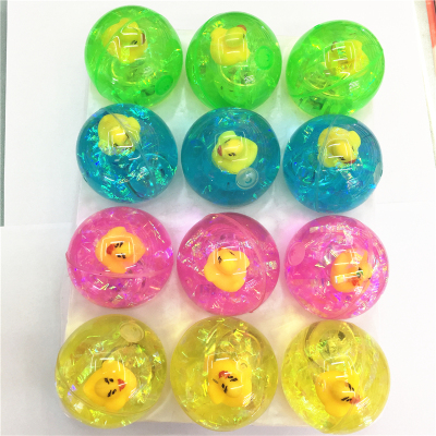 Colorful ribbon bouncer duck ball 6.5cm glitter water ball crystal ball stand