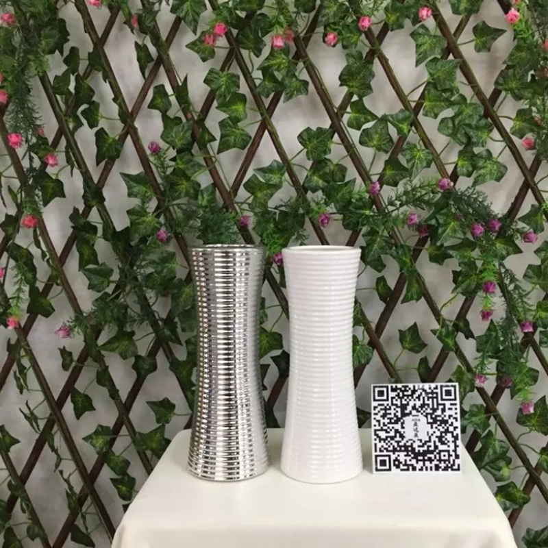陶瓷电镀花器花瓶收腰横纹