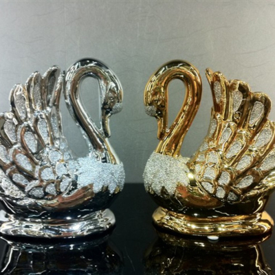 Stylish ceramic wedding couple goose figurines
