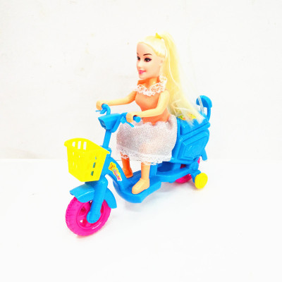 The children of novelty toys pull electric motorcycle with bags of children puzzle doll toys